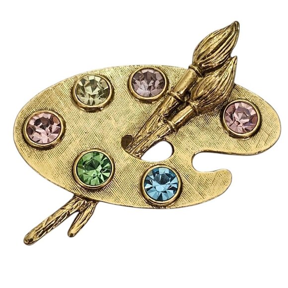 1928 Brand Multicolor Rhinestone Painter Palette Brooch Pin L839 - Picture 3 of 8